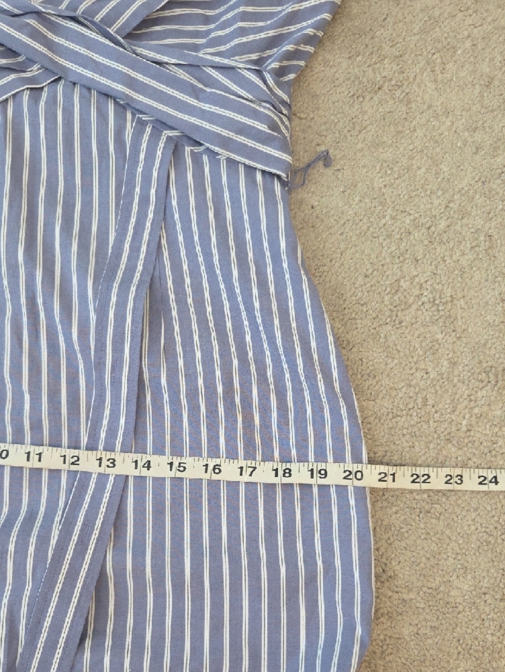WHBM Poplin Striped Wrap Midi Shirt Dress in Light Blue and White NWOT - Picture 12 of 15